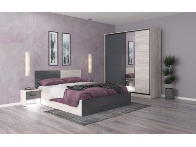 Спален комплект РОЯЛ (дъб бланко/антрацит гланц)